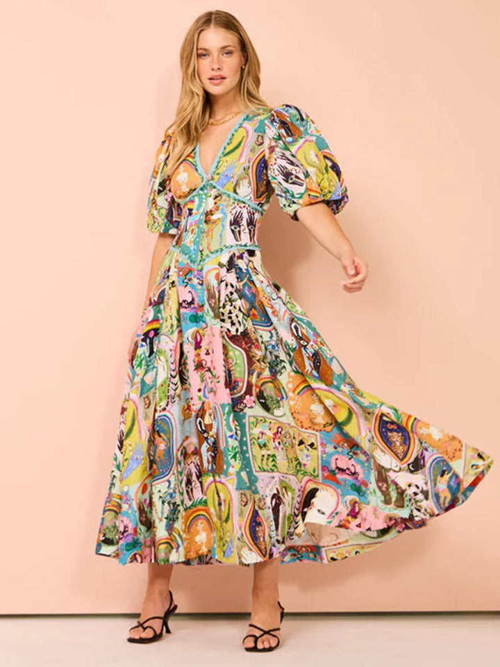 GAELLE - VESTIDO LARGO ELEGANTE CON ESCOTE EN V