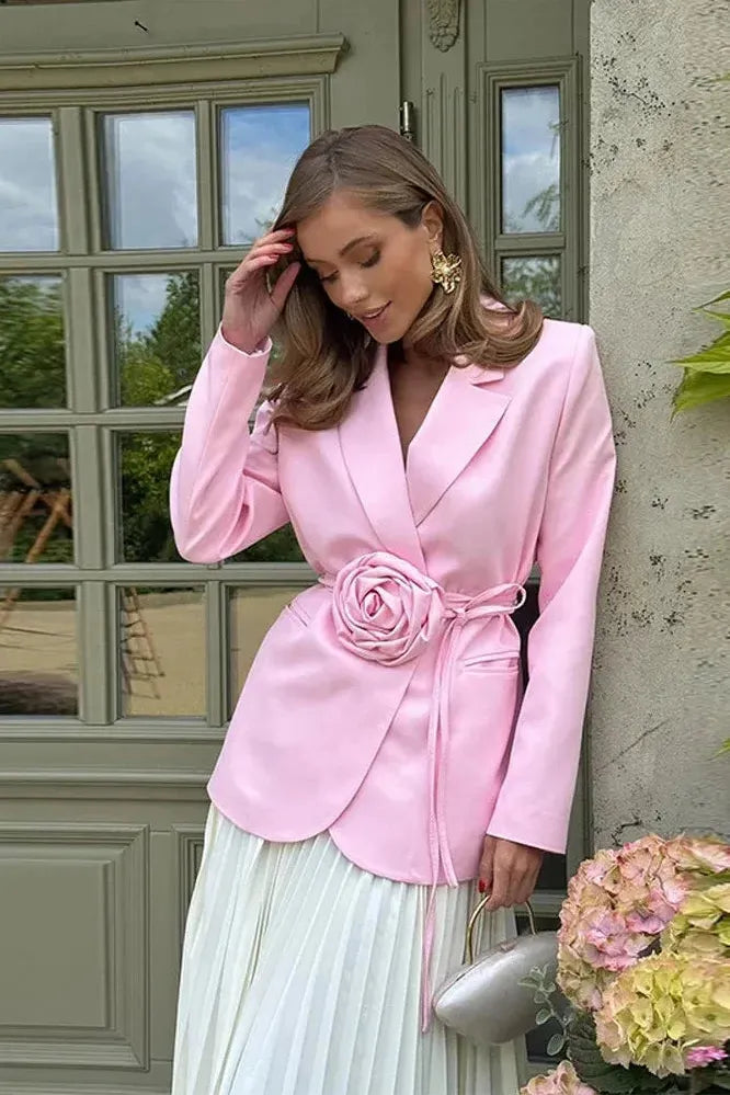 ROSALINDA - BLAZER ENVUELTO CON CINTURÓN DE LAZO FLORECIDO