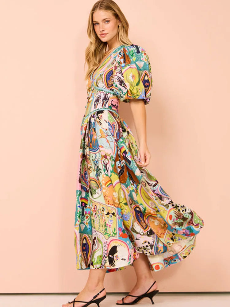 GAELLE - VESTIDO LARGO ELEGANTE CON ESCOTE EN V
