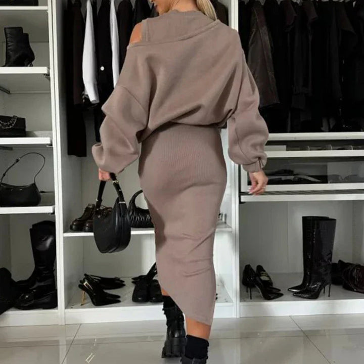 TRISHELLE - CONJUNTO DE VESTIDO CON ABERTURA ESTILO STREET CHIC A LA MODA