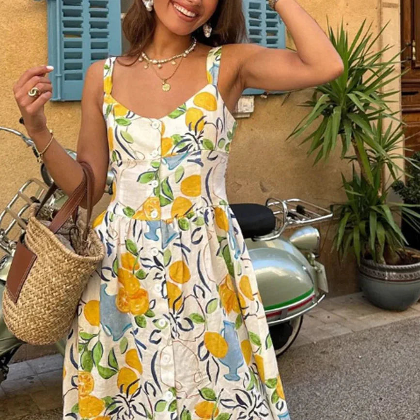 MARCELLE - VESTIDO MIDI ESTAMPADO DE LIMÓN