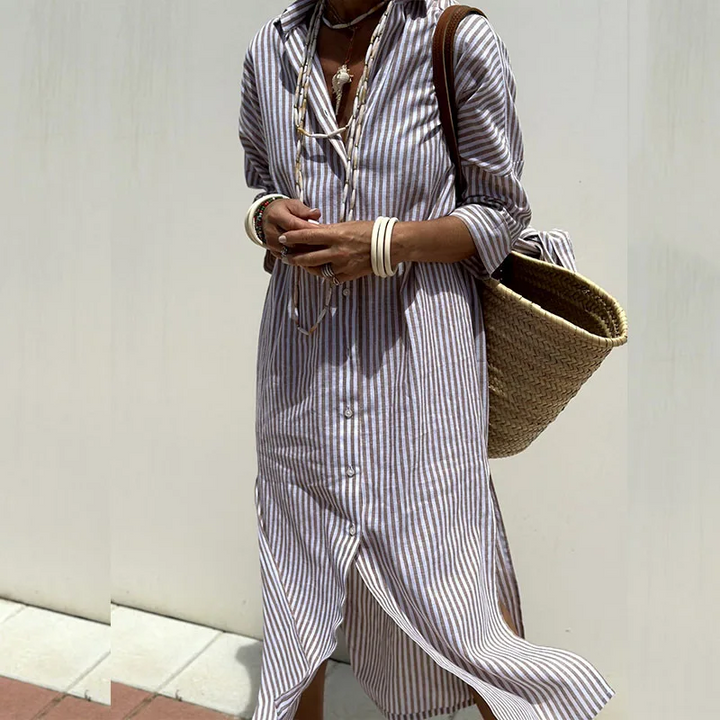GRACE - Vestido Camisa a Rayas Elegante