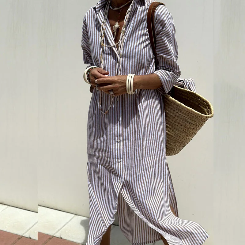 VENDELLA - VESTIDO CAMISERO A RAYAS ELEGANTE