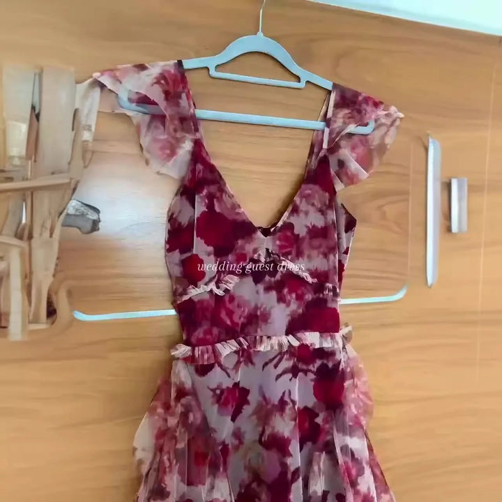 MONIQUE - VESTIDO CON DETALLE FLORAL Y VOLANTES