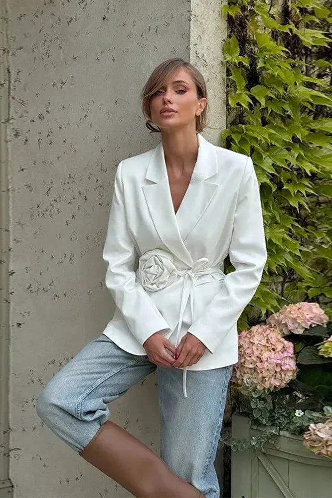 ROSALINDA - BLAZER ENVUELTO CON CINTURÓN DE LAZO FLORECIDO