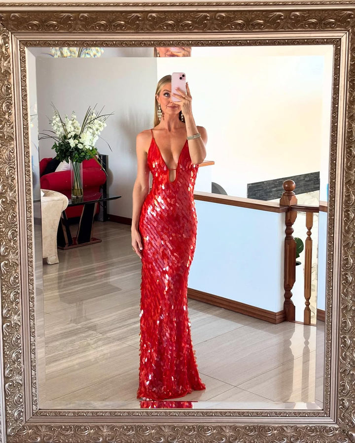 Kalea - Vestido de Tirantes con Lentejuelas Brillantes y Espalda Descubierta