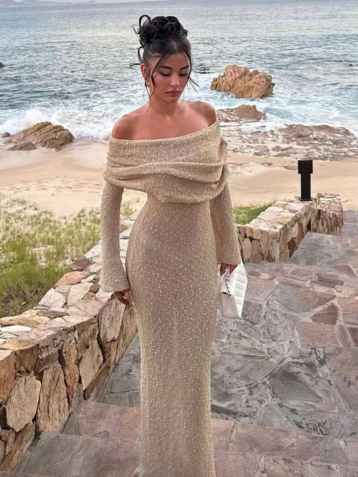 ATHENA - VESTIDO MAXI GLAM TEXTURIZADO