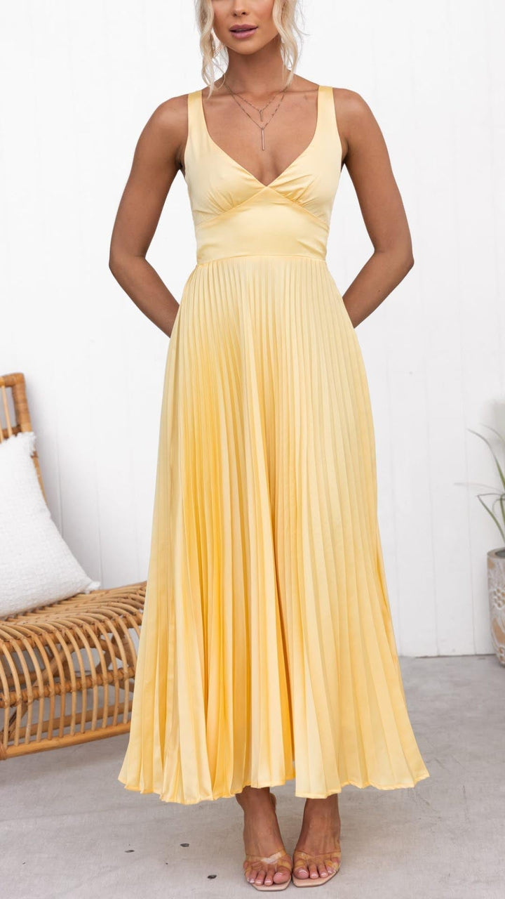 CHERRY - VESTIDO MAXI PLISADO ELEGANTE