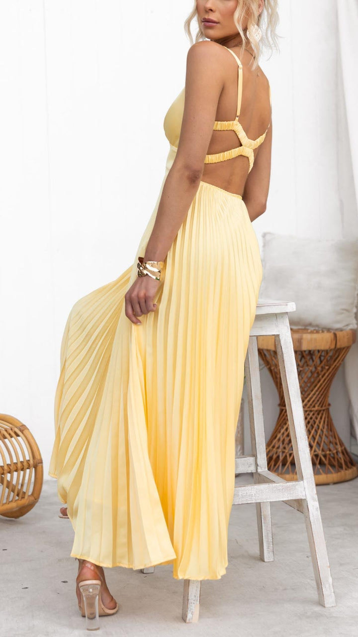 Nayeli - Vestido Maxi Elegante con Pliegues y Escote en V