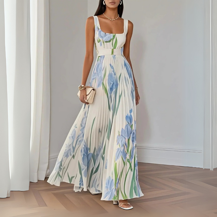 ZINNIAS - VESTIDO MAXI PLISADO CON FLORES ELEGANTE