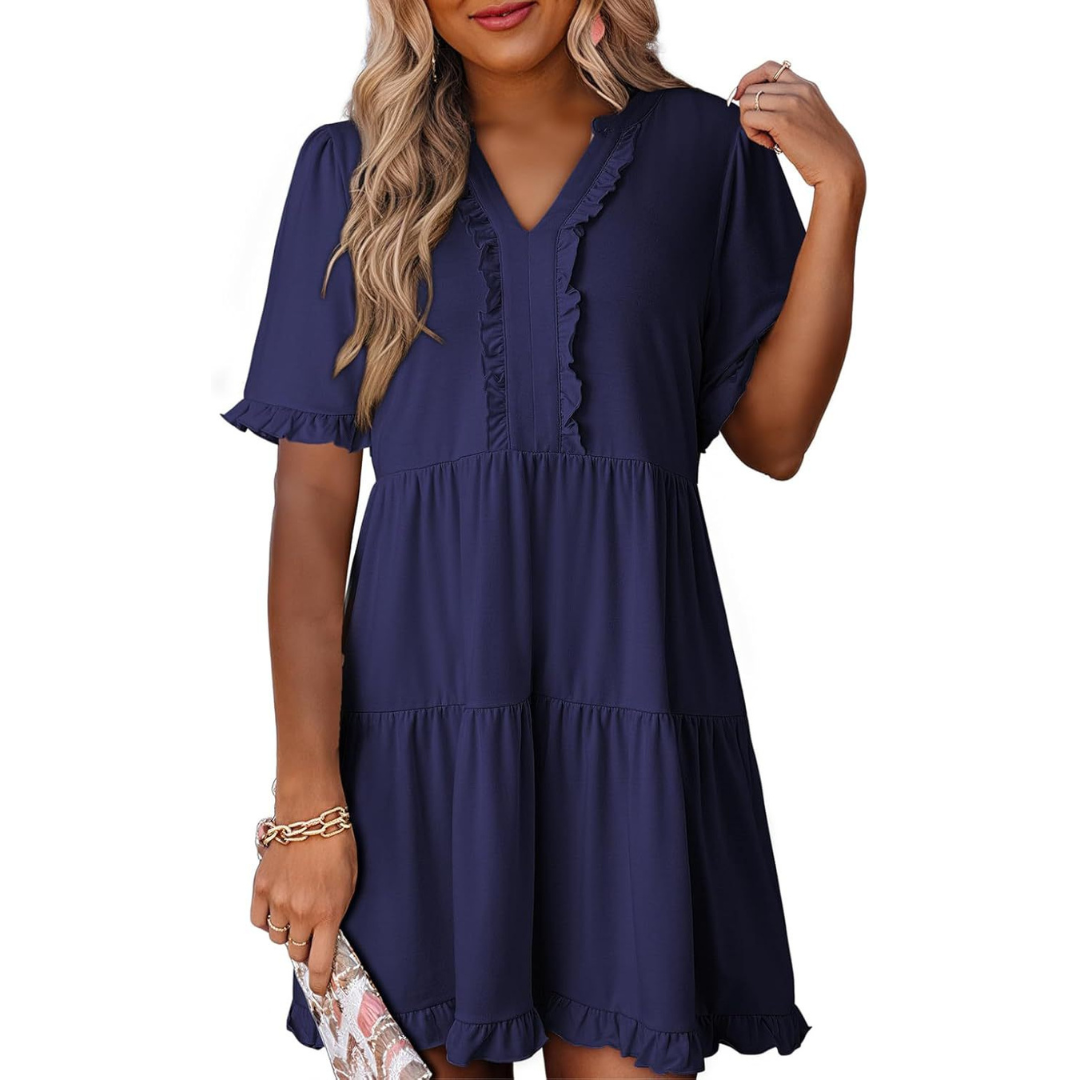 MARGO - VESTIDO CORTO RELAJADO CON ESCOTE EN V