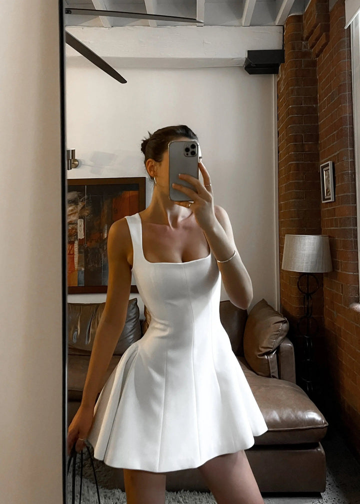 SHAIRA - VESTIDO SKATER BLANCO CON TIRANTES ANCHOS
