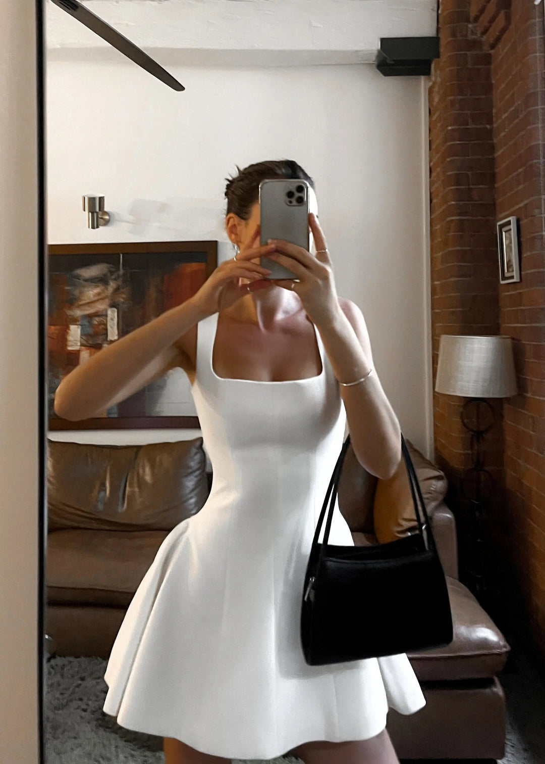SHAIRA - VESTIDO SKATER BLANCO CON TIRANTES ANCHOS