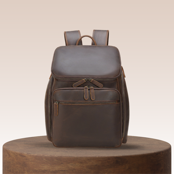 Laurent | Cuero Clásico con Bolsillo Frontal | Mochila