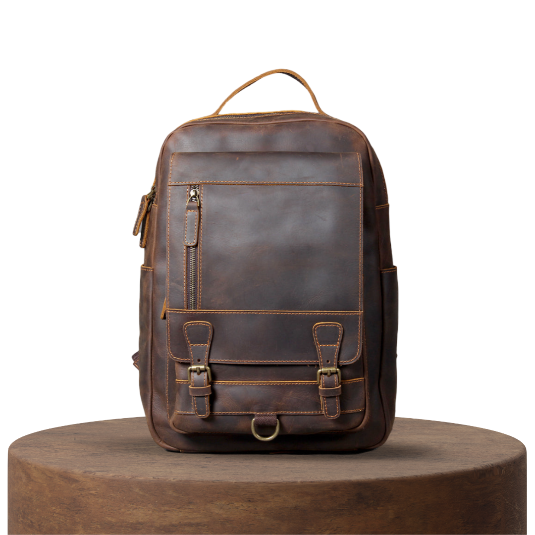 Mike | Mochila de Cuero Vintage con Hebilla