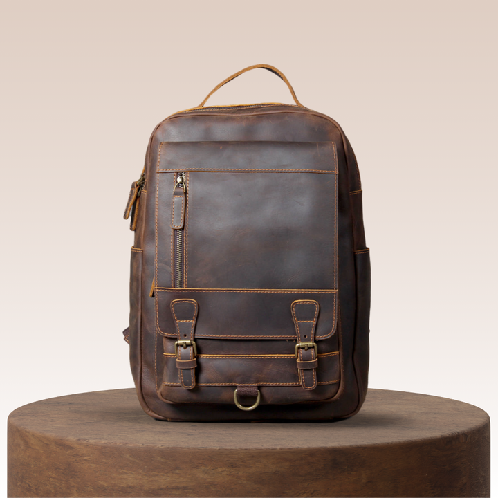 Mike | Mochila de Cuero Vintage con Hebilla