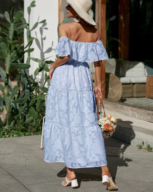 Aya - Vestido Maxi con Volantes y Hombros Descubiertos
