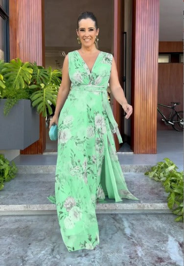 Venesa™ - Vestido elegante sin mangas con escote en V y estampado floral