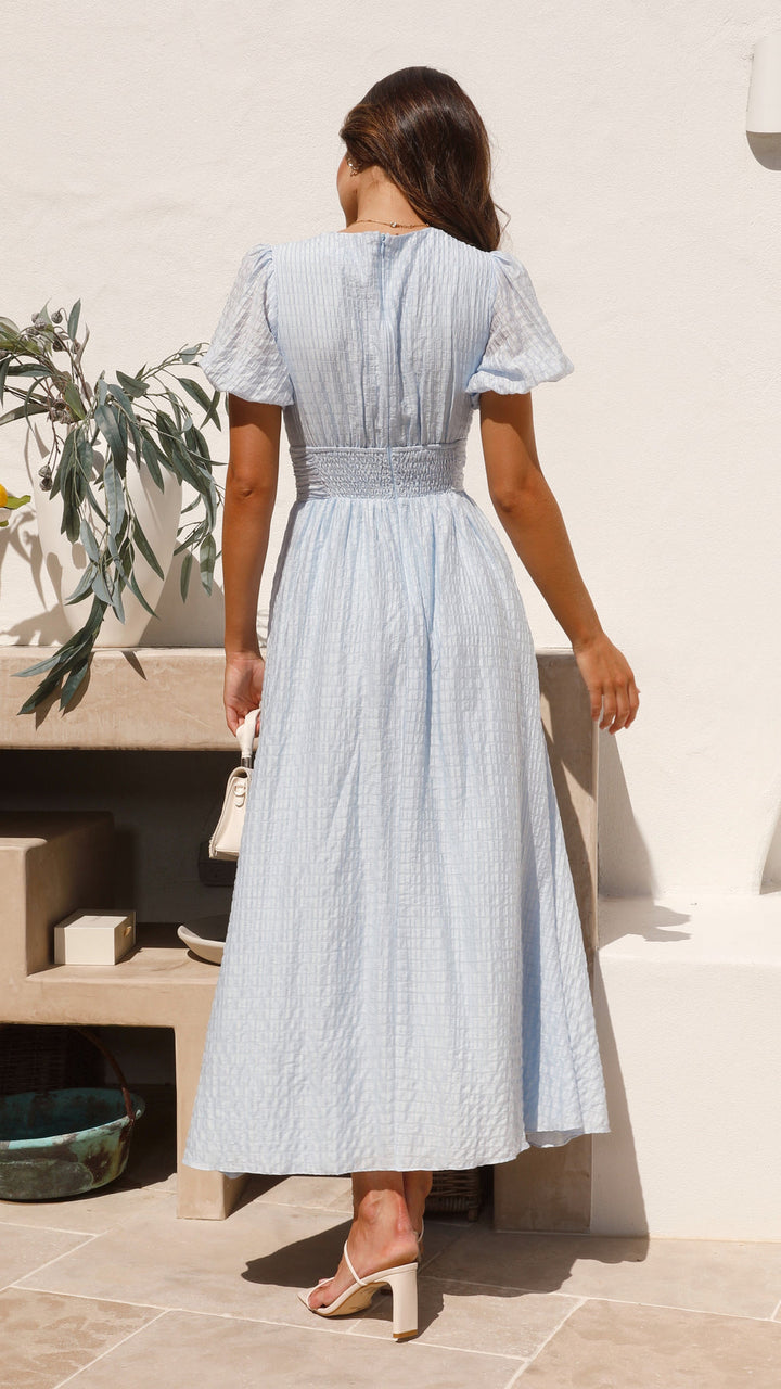 EIRE - VESTIDO MAXI ELEGANTE CON ESCOTE EN V Y MANGAS ABULLONADAS