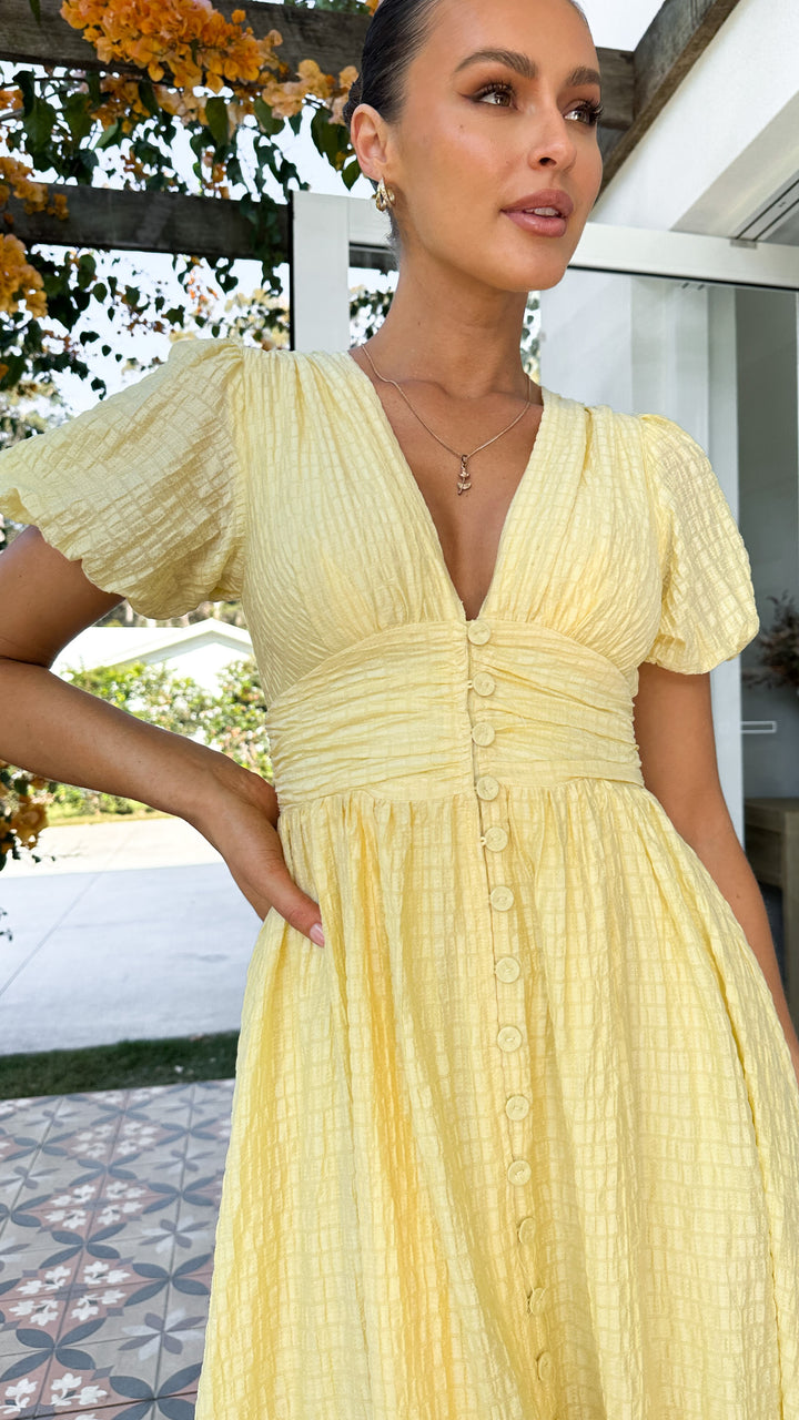 EIRE - VESTIDO MAXI ELEGANTE CON ESCOTE EN V Y MANGAS ABULLONADAS