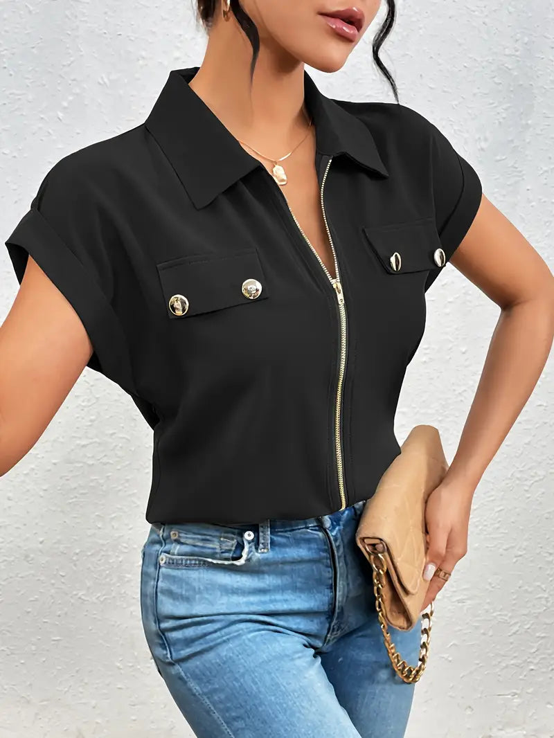 SAFIRA - BLUSA DE MANGA CORTA CON CREMALLERA AL FRENTE
