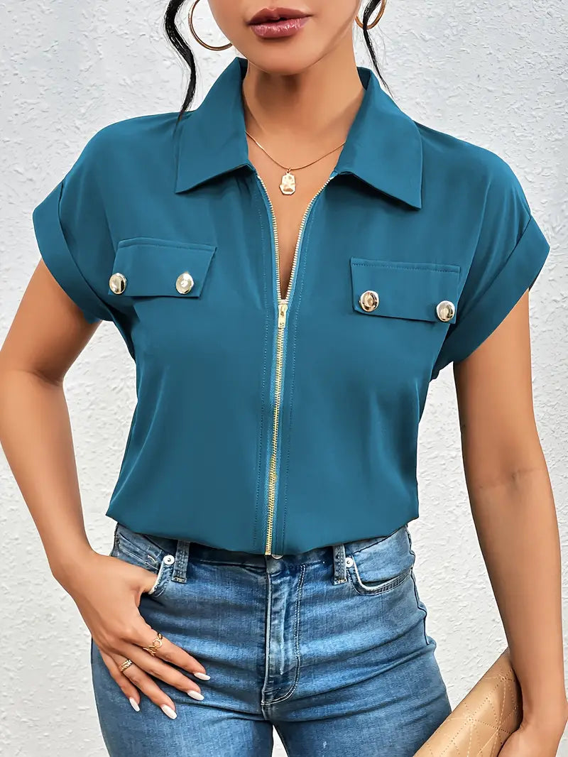 SAFIRA - BLUSA DE MANGA CORTA CON CREMALLERA AL FRENTE