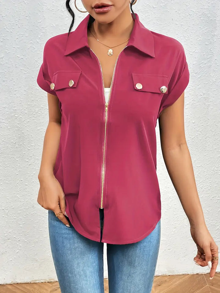 SAFIRA - BLUSA DE MANGA CORTA CON CREMALLERA AL FRENTE