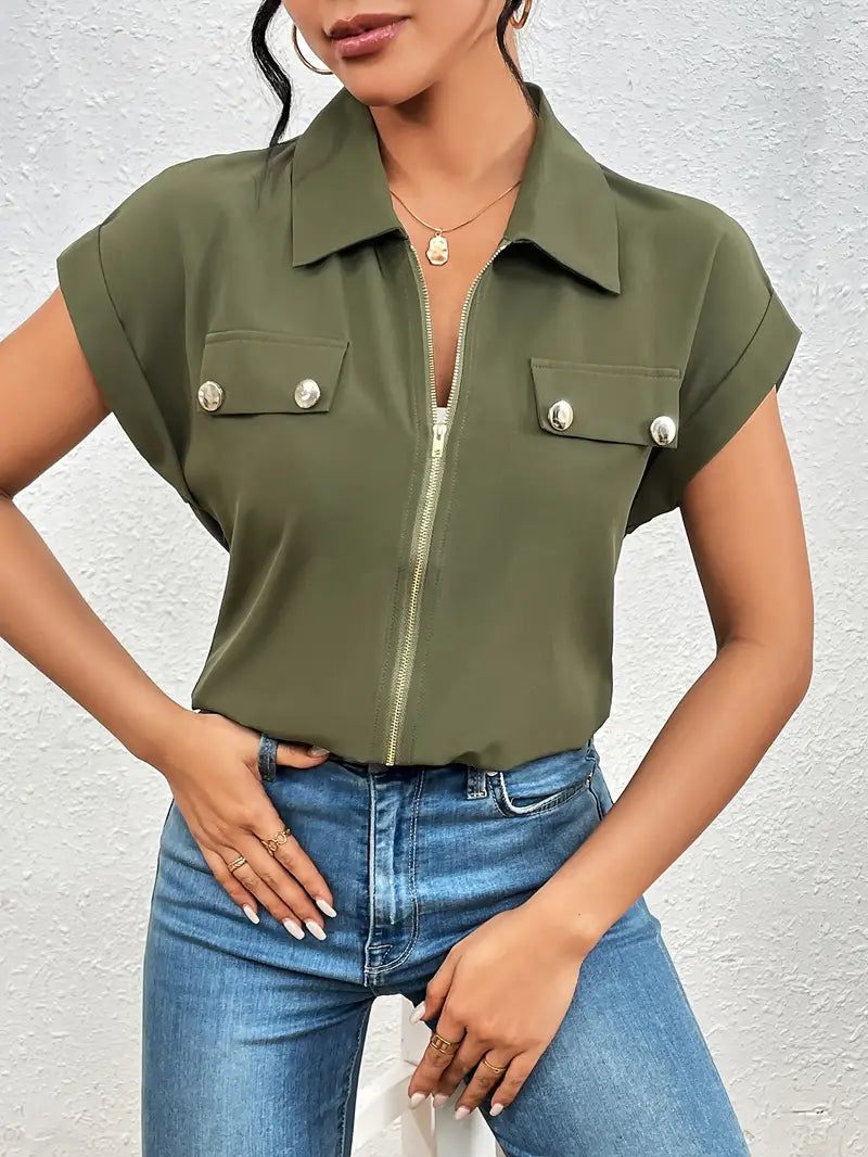 SAFIRA - BLUSA DE MANGA CORTA CON CREMALLERA AL FRENTE