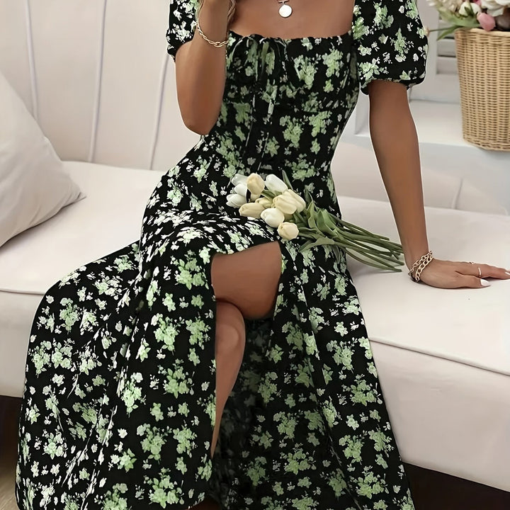 Arce - Vestido Elegante con Mangas Abullonadas Florales