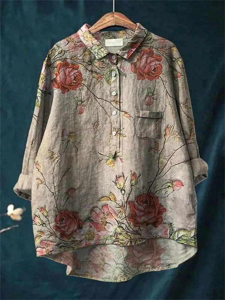 Kasey | Camisa con Estampado Floral Retro Vintage