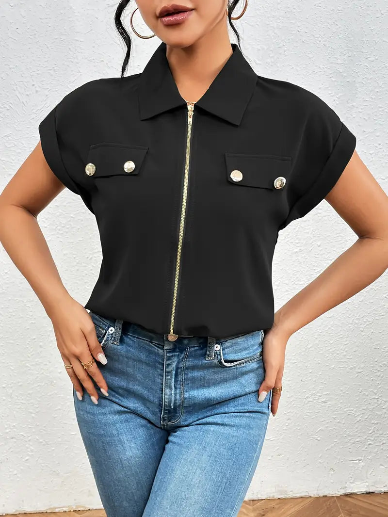SAFIRA - BLUSA DE MANGA CORTA CON CREMALLERA AL FRENTE