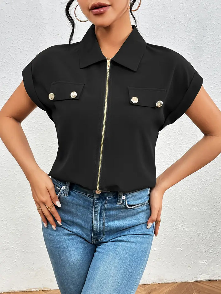 SAFIRA - BLUSA DE MANGA CORTA CON CREMALLERA AL FRENTE