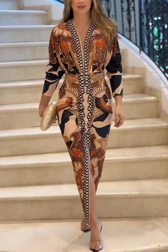 EUGENIA - VESTIDO CON ESTAMPADO INSPIRADO EN BRASIL, FRUNCIDO Y CON ABERTURA