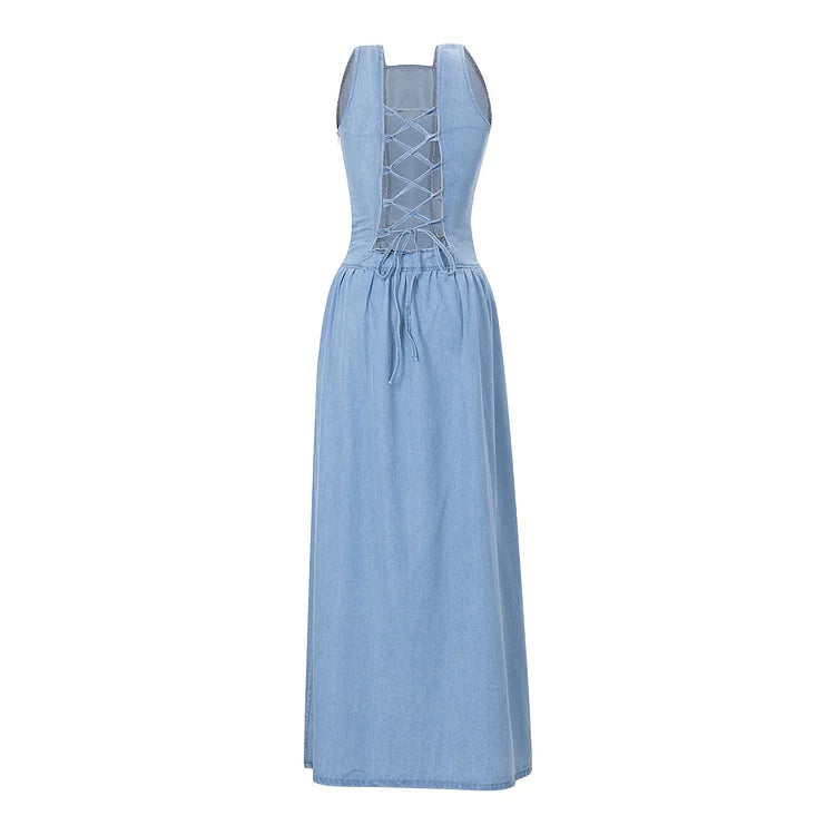 FEMAR - VESTIDO SIN MANGAS DE DENIM MIDNIGHT CON TIRANTES