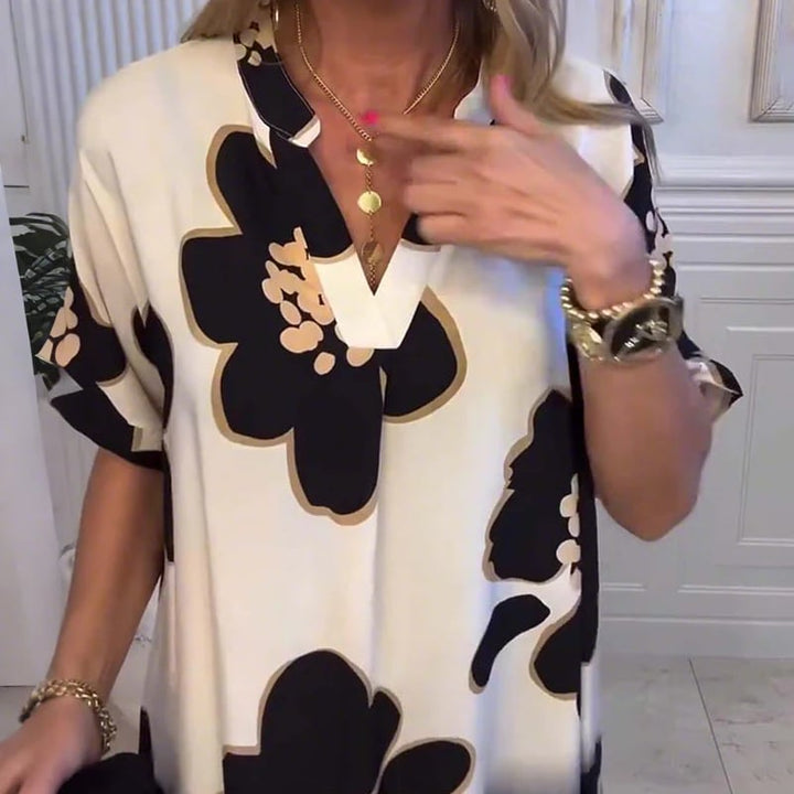 FOLEY - VESTIDO ELEGANTE CON ESCOTE EN V Y ESTAMPADO