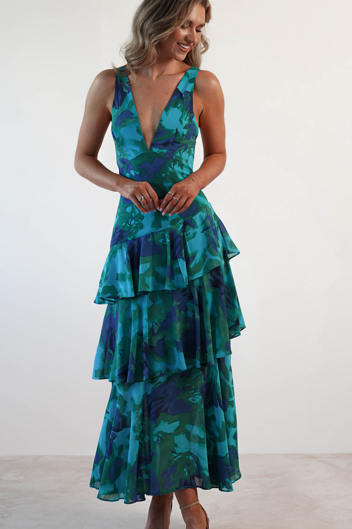 FERRERAS - VESTIDO MIDI REFINADO CON VOLANTES