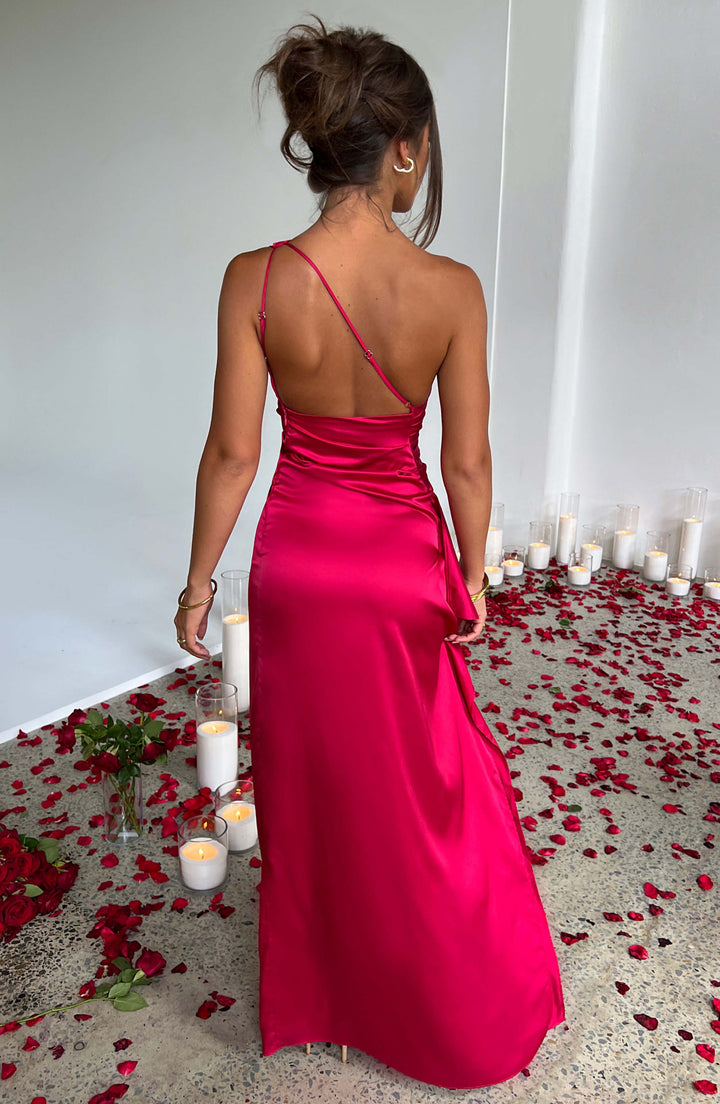 Saoirse - Vestido Largo Ajustado de Satén con Un Hombro