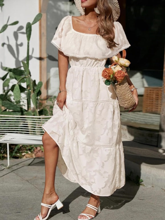 Aya - Vestido Maxi con Volantes y Hombros Descubiertos