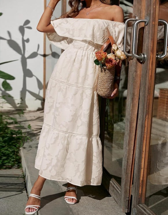 Aya - Vestido Maxi con Volantes y Hombros Descubiertos