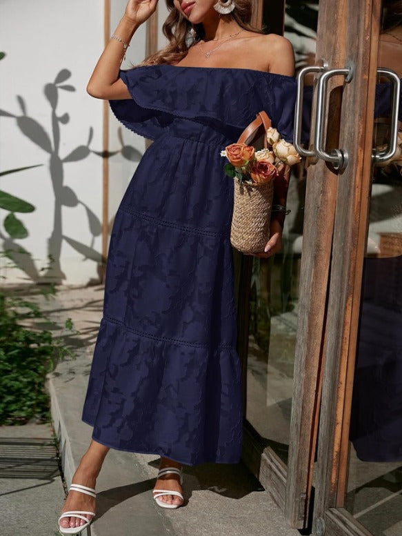 Aya - Vestido Maxi con Volantes y Hombros Descubiertos