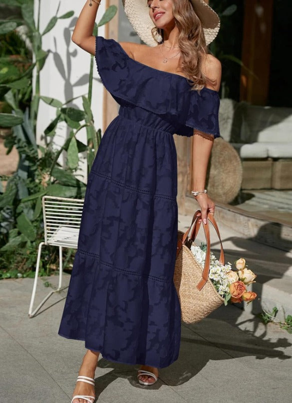 Aya - Vestido Maxi con Volantes y Hombros Descubiertos
