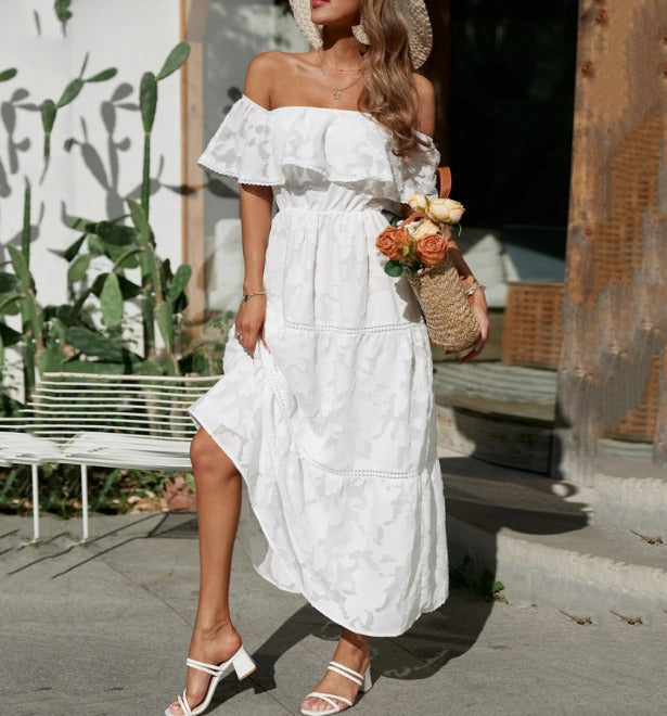 Aya - Vestido Maxi con Volantes y Hombros Descubiertos