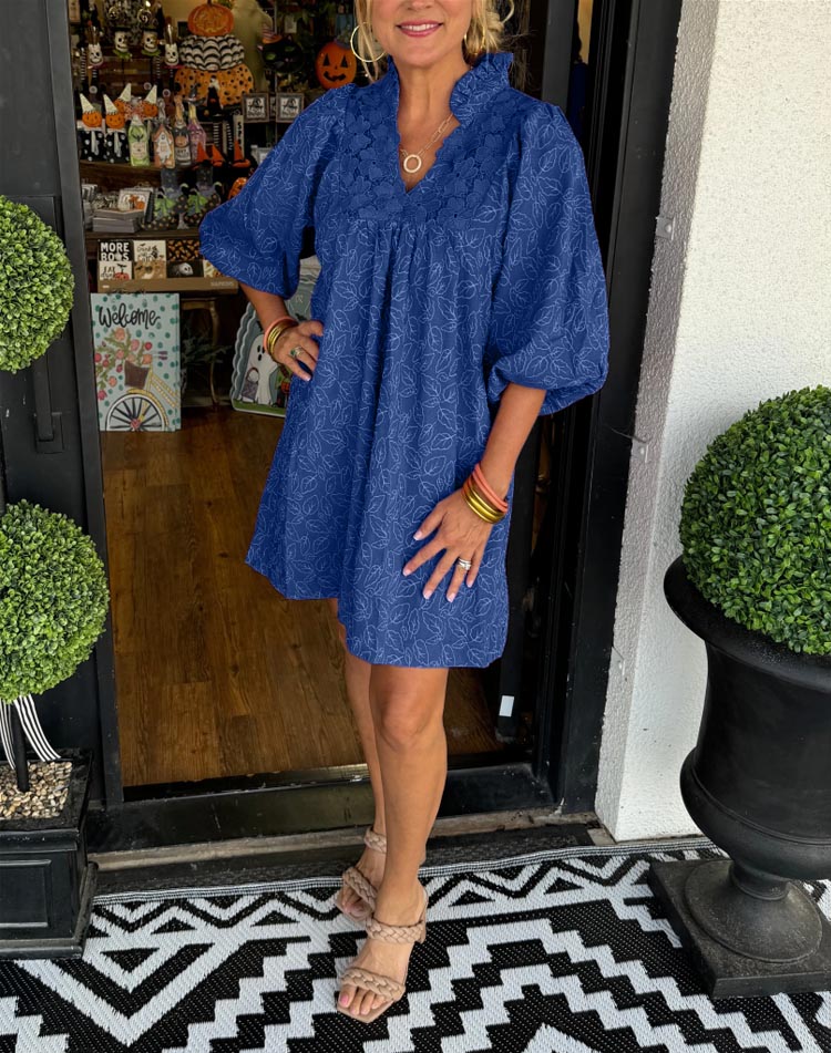 RUCILLA - VESTIDO MINI HOJAS CON MANGAS ABULLONADAS