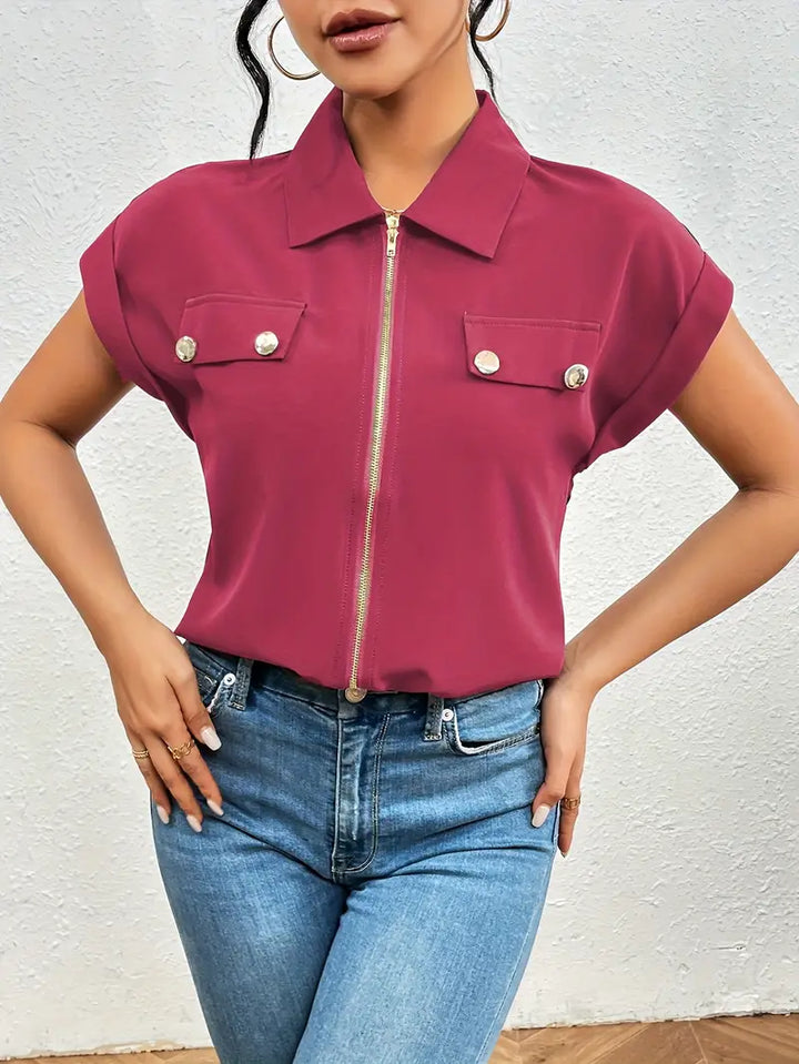 SAFIRA - BLUSA DE MANGA CORTA CON CREMALLERA AL FRENTE