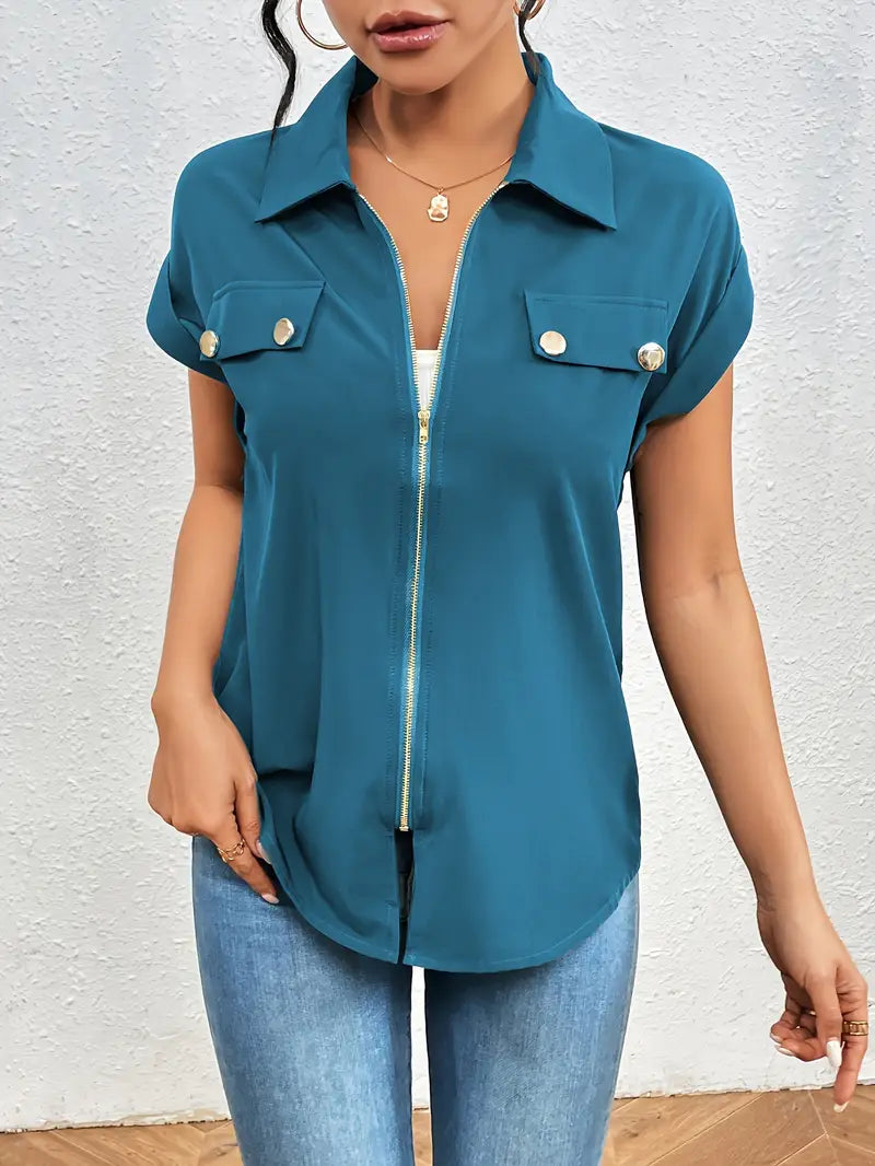 SAFIRA - BLUSA DE MANGA CORTA CON CREMALLERA AL FRENTE