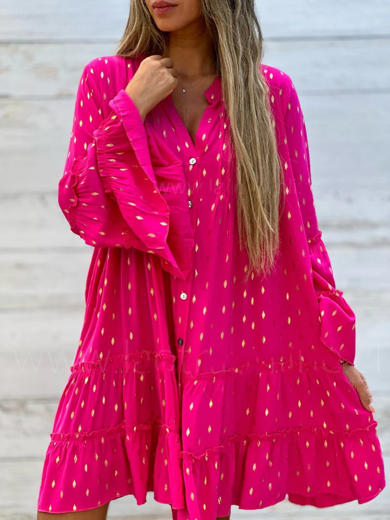 ARMEENA - VESTIDO MODERNO DE CORTE SUELTO CON MANGA ACAMPANADA