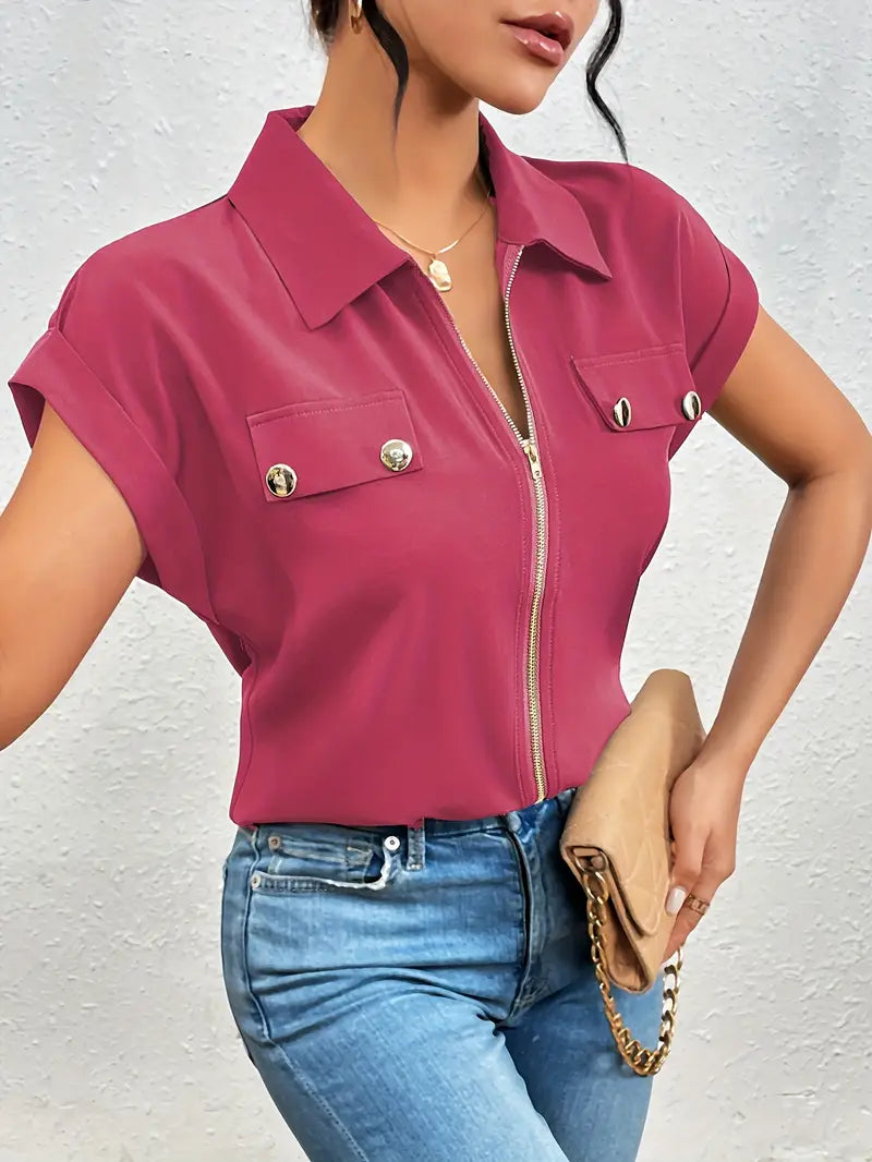 SAFIRA - BLUSA DE MANGA CORTA CON CREMALLERA AL FRENTE