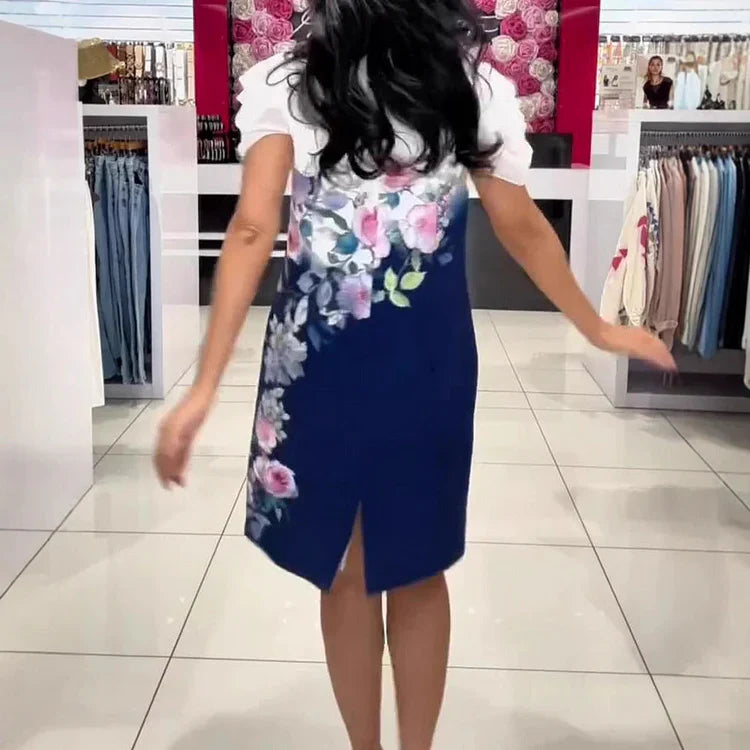 SHIR - VESTIDO CON ESCOTE EN V Y ESTAMPADO IRREGULAR DE ROSAS