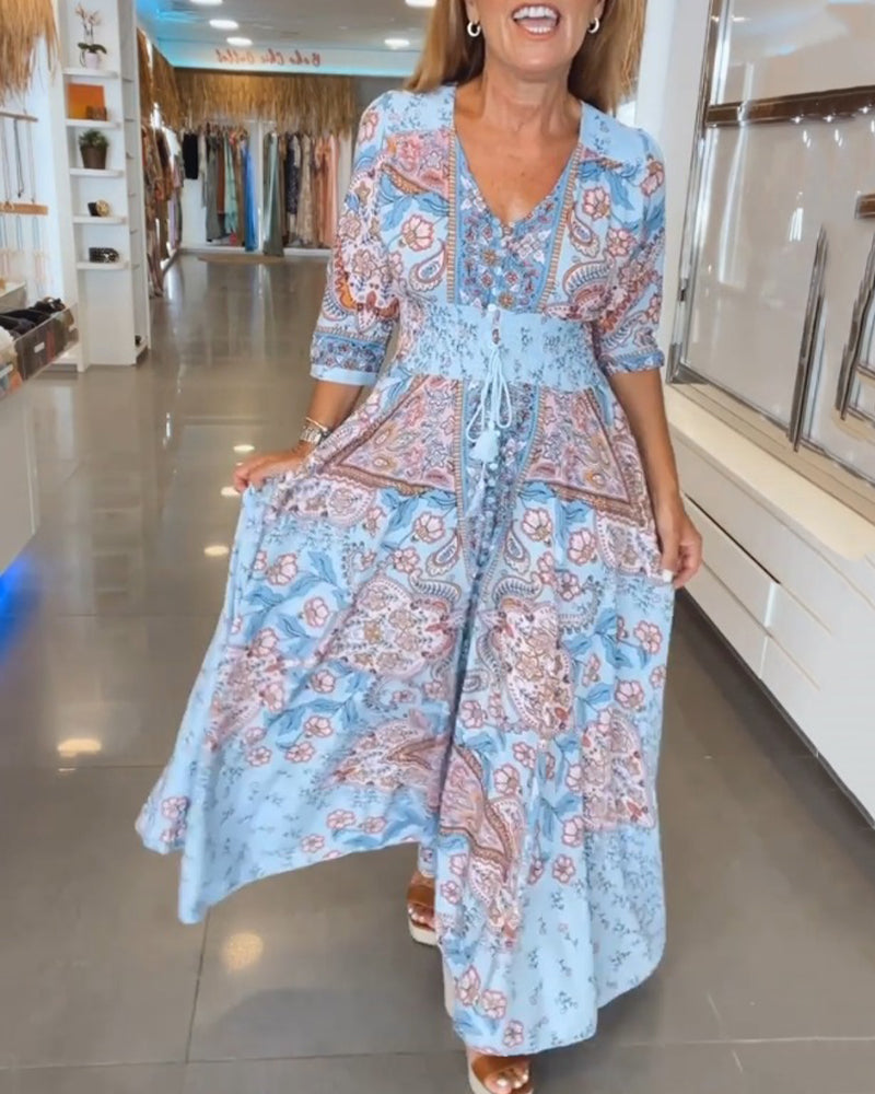 CHERA - VESTIDO ELEGANTE DE VACACIONES CON ESCOTE EN V