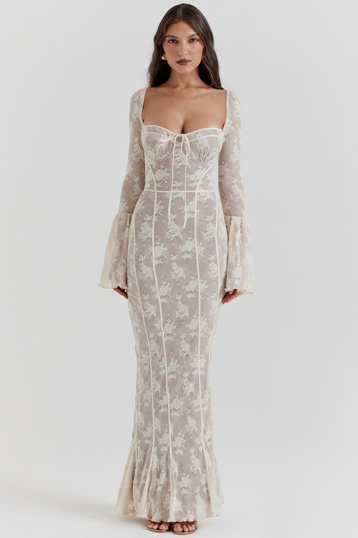 BREY - VESTIDO DE ENCAJE PLISADO CON LUNARES